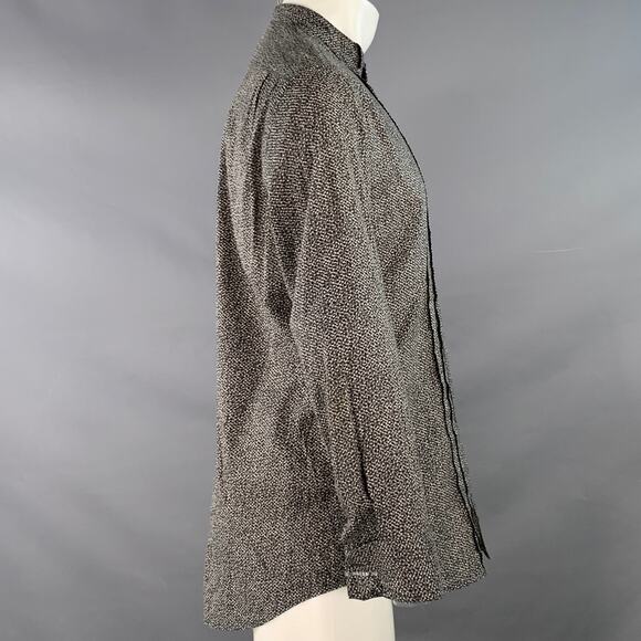 JOHN VARVATOS M Black White Abstract Floral Pleated Tuxedo Long Sleeve Shirt - Picture 3 of 7